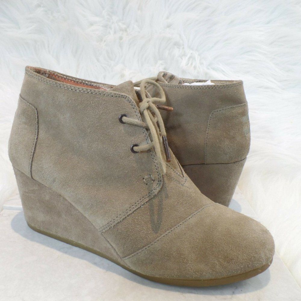 TOMS Women's Desert Taupe Suede Boot Wedge Ankle Size 10 Shoes